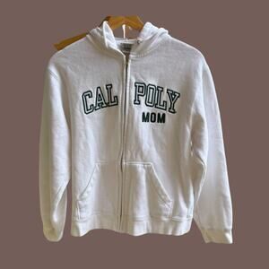 Vintage Camp David Women’s White Collegiate “Cal Poly Mom” Zip Hoodie Size S